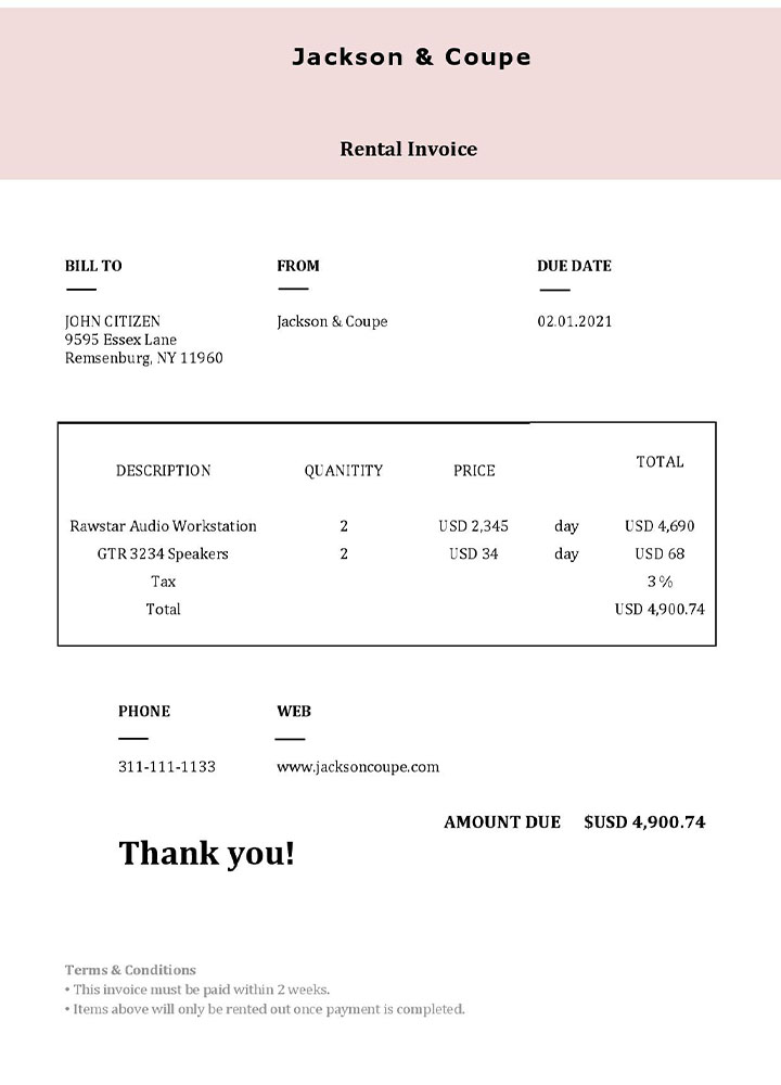 USA Jackson & Coupe invoice PSD template